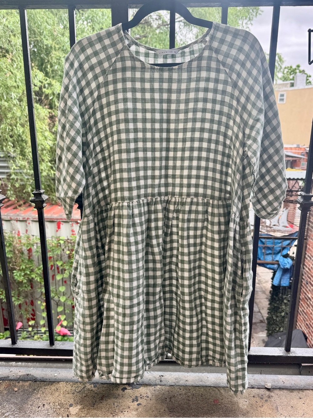 Linenfox Green and White Gingham Mini Dress